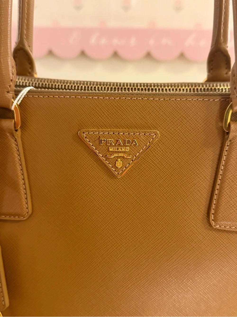 Authentic Prada Saffiano Lux XL Double Zip Executive Tote in Caramel - EUC